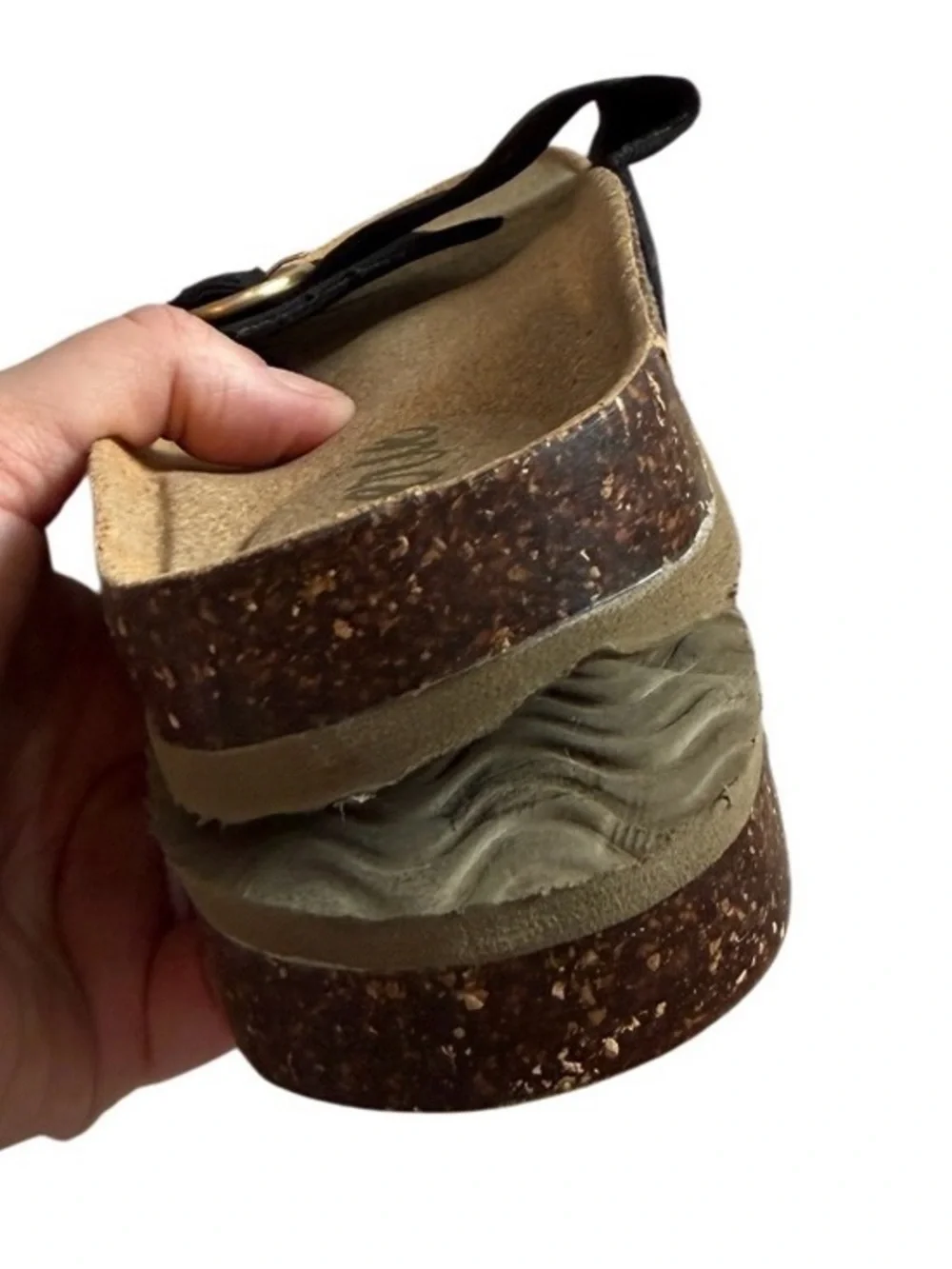 Aerie Black‎ Canvas Gold Buckle Cork Sandals Size 8 Boho Coastal Euro Summer